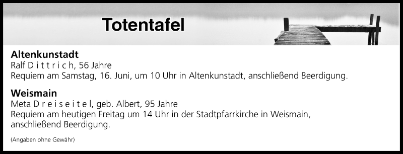  Traueranzeige für Totentafel vom 15.06.2018 vom 15.06.2018 aus MGO