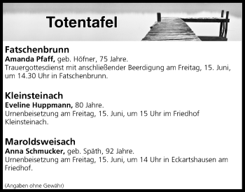 Anzeige von Totentafel vom 15.06.2018 von MGO