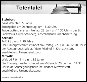 Anzeige von Totentafel vom 20.06.2018 von MGO