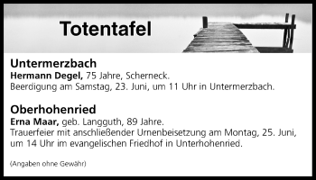 Anzeige von Totentafel vom 22.06.2018 von MGO