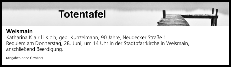  Traueranzeige für Totentafel vom 27.06.2018 vom 27.06.2018 aus MGO