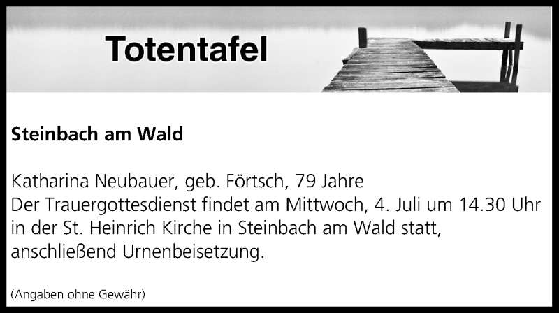  Traueranzeige für Totentafel vom 28.06.2018 vom 28.06.2018 aus MGO