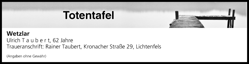  Traueranzeige für Totentafel vom 28.06.2018 vom 28.06.2018 aus MGO