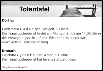Anzeige von Totentafel vom 30.06.2018 von MGO