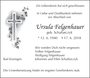 Anzeige von Ursula Felgenhauer von MGO