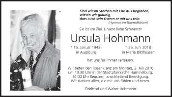 Anzeige von Ursula Hohmann von MGO