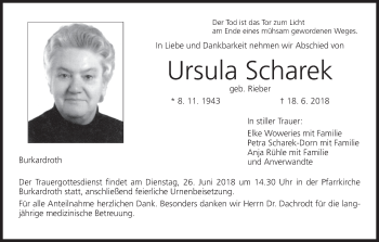 Anzeige von Ursula Scharek von MGO