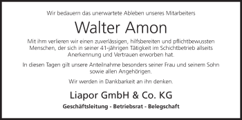 Anzeige von Walter Amon von MGO