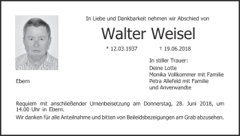 Anzeige von Walter Weisel von MGO