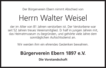 Anzeige von Walter Weisel von MGO