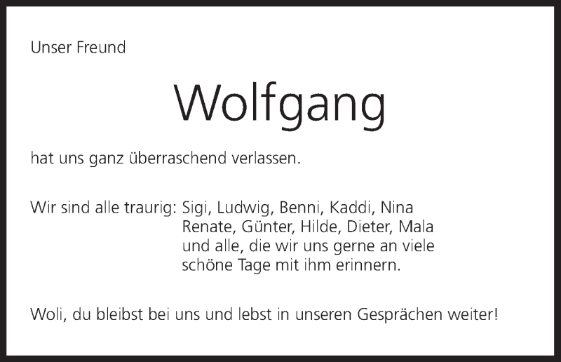  Traueranzeige für Wolfgang  vom 16.06.2018 aus MGO