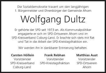 Anzeige von Wolfgang Dultz von MGO