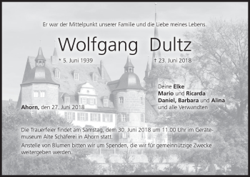 Anzeige von Wolfgang Dultz von MGO