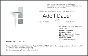 Anzeige von Adolf Dauer von MGO