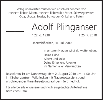 Anzeige von Adolf Plinganser von MGO