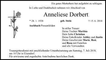 Anzeige von Anneliese Dorbert von MGO