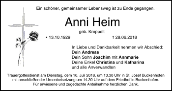 Anzeige von Anni Heim von MGO