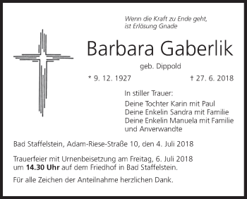 Anzeige von Barbara Gaberlik von MGO