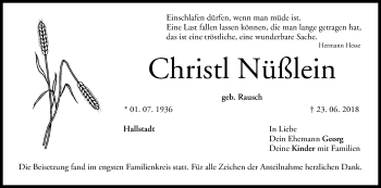 Anzeige von Christl Nüßlein von MGO