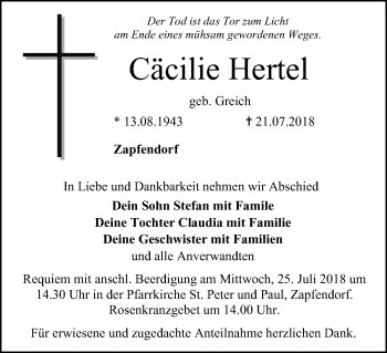 Anzeige von Cäcilie Hertel von MGO
