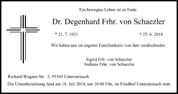 Anzeige von Degenhard Frhr. von Schaezler von MGO