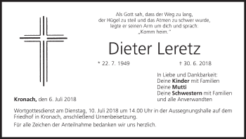 Anzeige von Dieter Leretz von MGO
