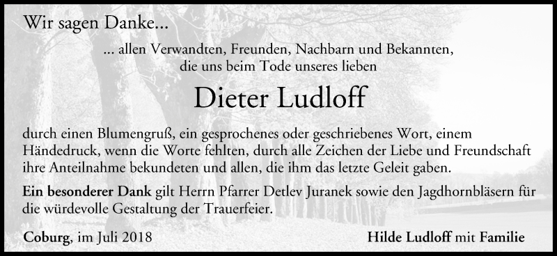  Traueranzeige für Dieter Ludloff vom 28.07.2018 aus MGO