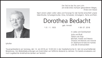Anzeige von Dorothea Bedacht von MGO