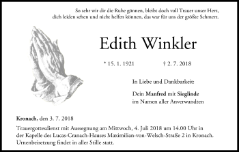 Anzeige von Edith Winkler von MGO