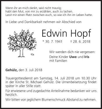 Anzeige von Edwin Hopf von MGO