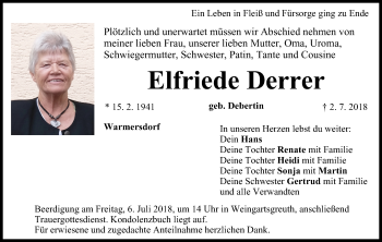 Anzeige von Elfriede Derrer von MGO