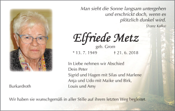 Anzeige von Elfriede Metz von MGO