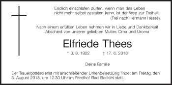 Anzeige von Elfriede Thees von MGO