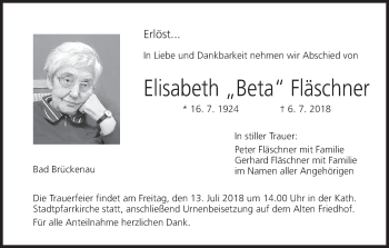 Anzeige von Elisabeth Fläschner von MGO