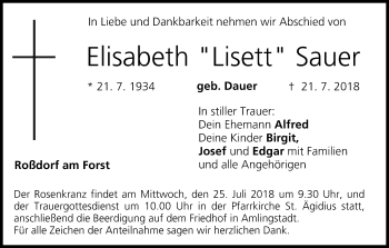 Anzeige von Elisabeth Lisett Sauer von MGO