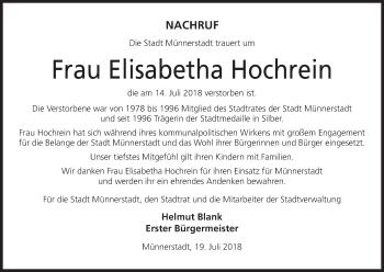 Anzeige von Elisabetha Hochrein von MGO