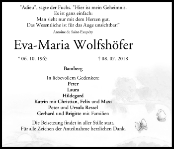 Anzeige von Eva-Maria Wolfshöfer von MGO