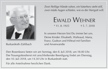 Anzeige von Ewald Wehner von MGO