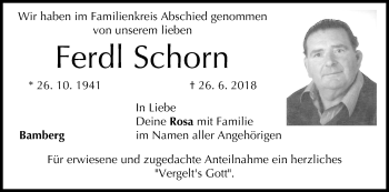 Anzeige von Ferdl Schorn von MGO