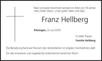 Anzeige von Franz Hellberg von MGO