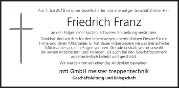 Anzeige von Friedrich Franz von MGO