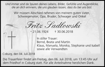 Anzeige von Fritz Sadlowski von MGO