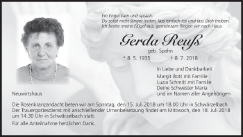 Anzeige von Gerda Reuß von MGO
