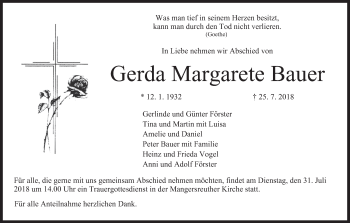 Anzeige von Gerda Margarete Bauer von MGO