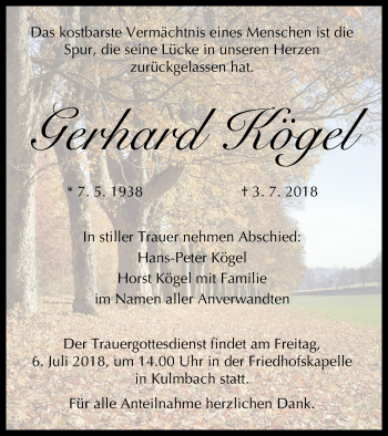 Anzeige von Gerhard Kögel von MGO