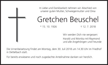 Anzeige von Gretchen Beuschel von MGO