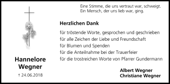 Anzeige von Hannelore Wegner von MGO