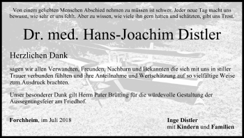 Anzeige von Hans-Joachim Distler von MGO