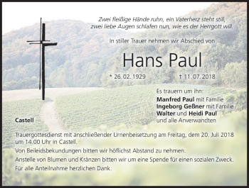 Anzeige von Hans Paul von MGO