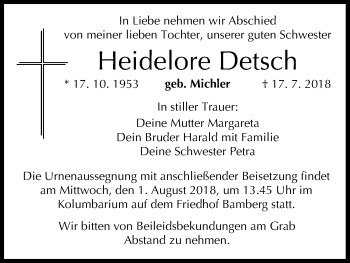 Anzeige von Heidelore Detsch von MGO